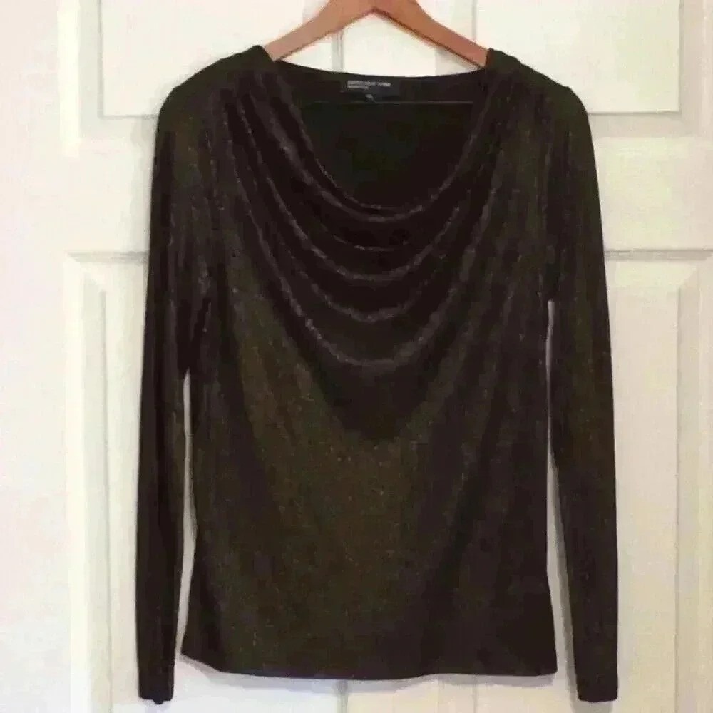 Jones New York Womens Cowl Neck Metallic Shimmer Long Sleeve Top Size L Bronze